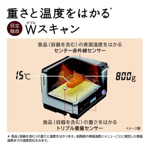 【日立】コンベクションオーブン ヘルシーシェフ 30L 2段調理対応 メタリックグレーMRO-W10X H3
