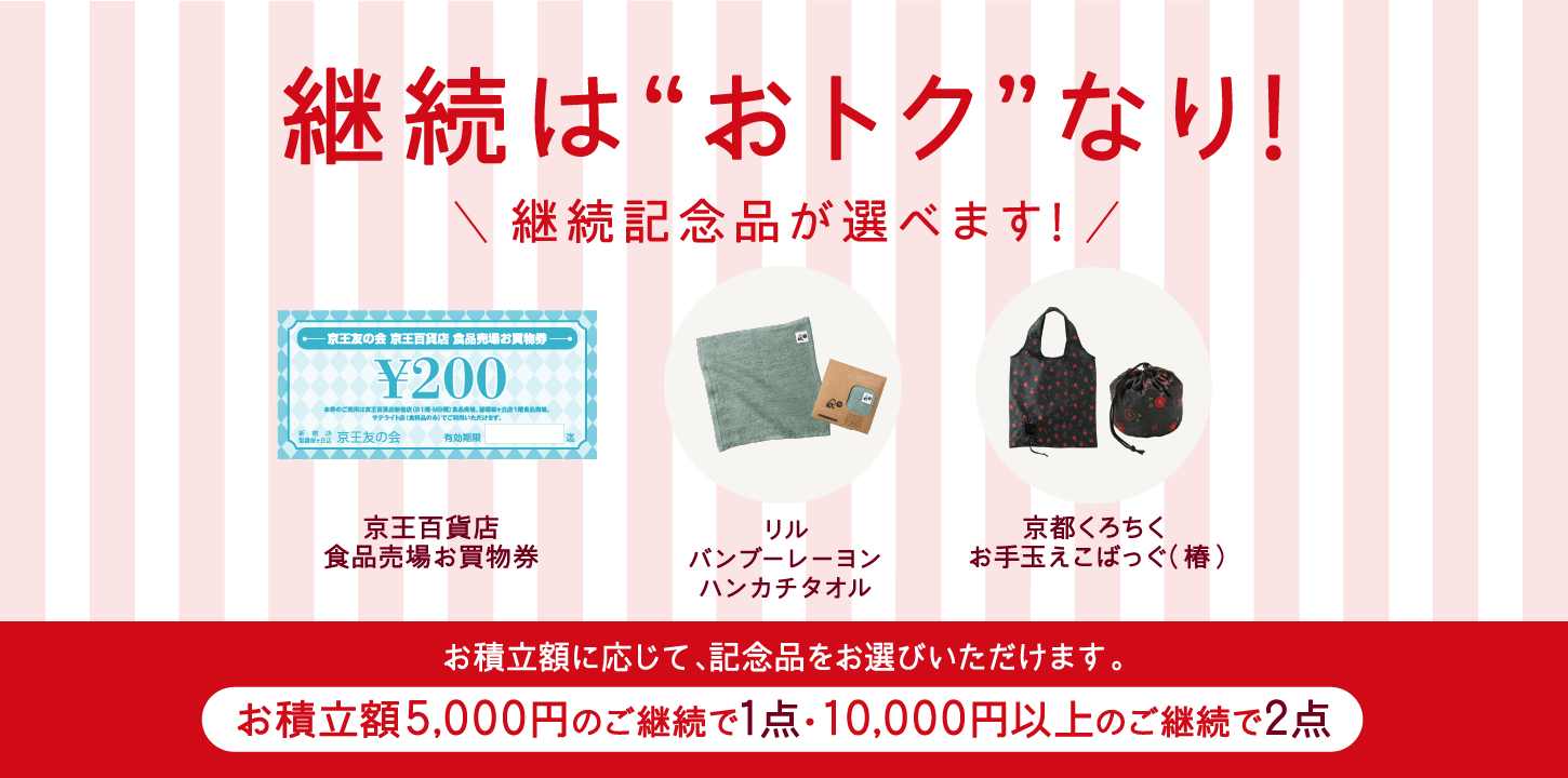 ご継続キャンペーンの記念品が新しくなりました。詳細はこちら