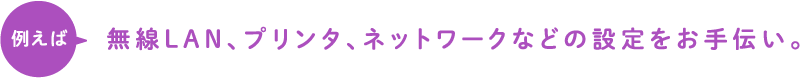 例えば 無線LAN、プリンタ、ネットワークなどの設定をお手伝い。