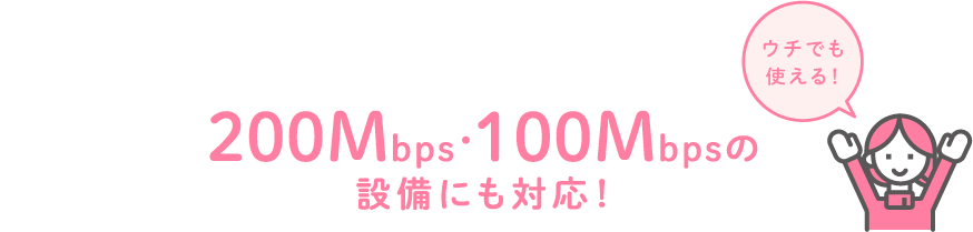 200Mbps・100Mbpsの設備にも対応！