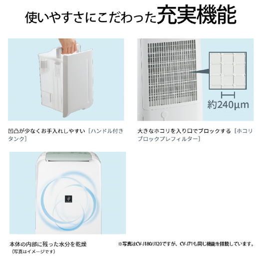 【シャープ】プラズマクラスター除湿機 コンパクトタイプ ホワイト系CV-L71-W3