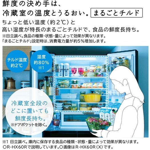 【標準設置対応付】日立 冷蔵庫 HXタイプ 602L フレンチドア 6ドア クリスタルミラー R-HX60R X3