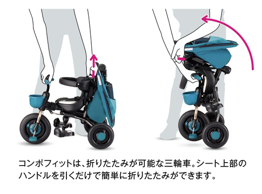 【アイデス】子ども用三輪車 コンポフィット2 ターコイズブルー031073