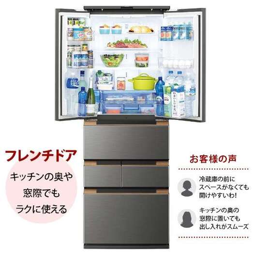【標準設置対応付】シャープ 冷蔵庫 （457L・どっちもドア） 5ドア ダークメタル SJ-MW46H-H3