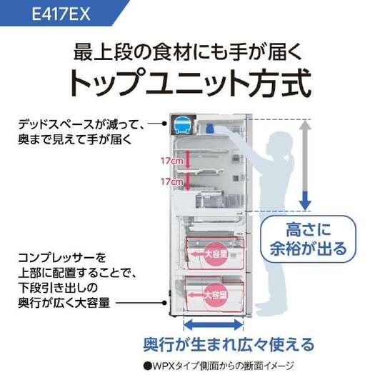 【標準設置工事付】パナソニックNR-E417EXL-W 冷蔵庫(406L・左開き)エコナビ/ナノイーX搭載 ハーモニーホワイト3