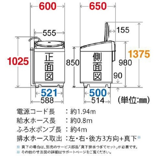 【標準設置対応付】シャープ ES-TX8E-W [縦型洗濯乾燥機 洗濯8.0kg/乾燥4.5kg ホワイト系]3