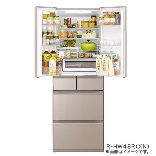 【標準設置対応付】日立 冷蔵庫 HWタイプ 478L フレンチドア 6ドア クリスタルシャンパン R-HW48R XN2