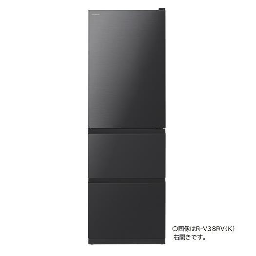 【標準設置対応付】日立 R-V38RVL K 冷蔵庫（375L・左開き） 3ドア ブリリアントブラック1