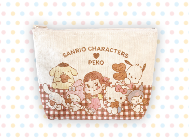 ［不二家］ マチ付きポーチ PEKO×サンリオキャラクターズ チェック