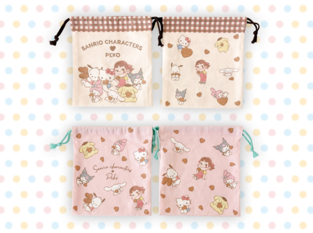 ［不二家］ 巾着 PEKO×サンリオキャラクターズ(チェック/ハート)